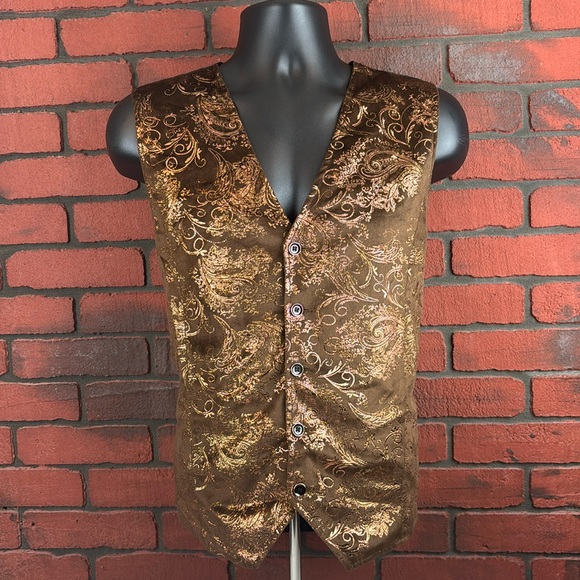 Zeroyaa Men’s Waistecoat‎ Gold Paisley Vest Medium - Picture 1 of 8